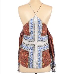 Line & Dot Floral Tile Print Halter Top XS Multi-Color Boho Rayon LT1919A